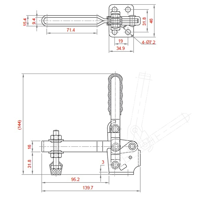 Vendita online Bloccaggio verticale base piatta braccio regolabile 230 Kg.